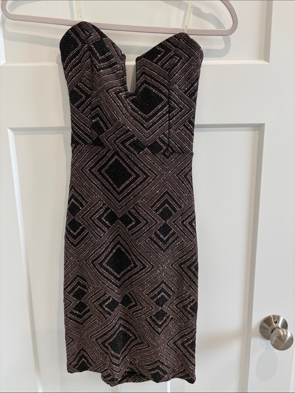 Mystic Strapless Geometric Metallic Bodycon Dress - Black/Bronze